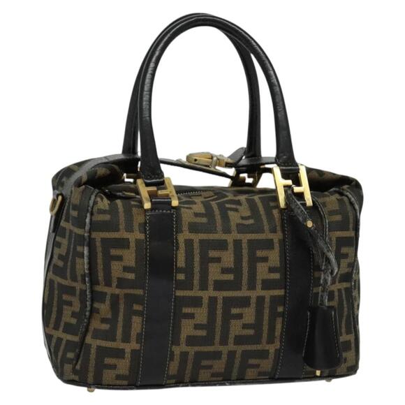 FENDI Zucca Canvas Hand Bag Brown Black Gold - Picture 1 of 13